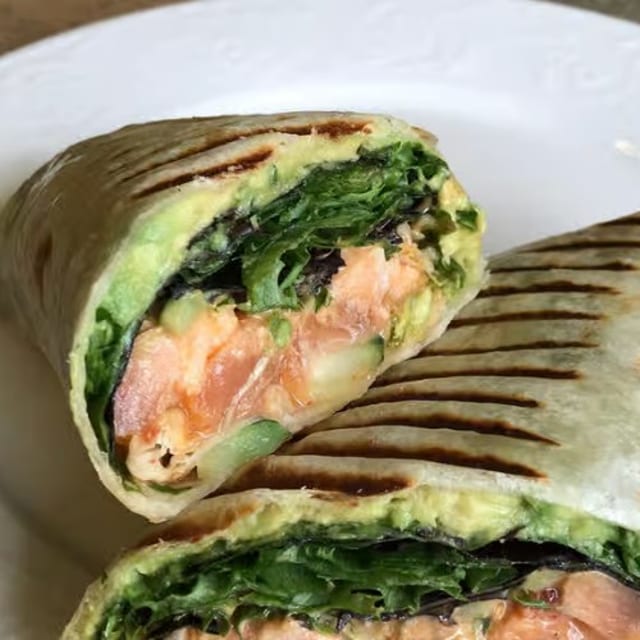 Sweet Chili Salmon Avocado Wrap.