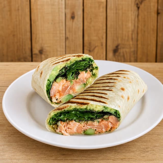 Sweet Chili Salmon Avocado Wrap.