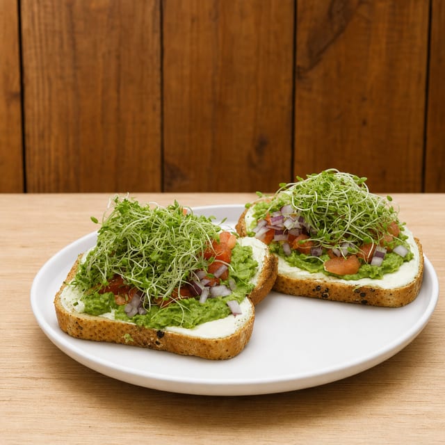 #14 Avocado Toast with Cream Cheese & Veggies.