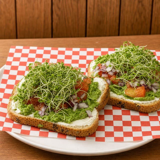 #14 Avocado Toast with Cream Cheese & Veggies.